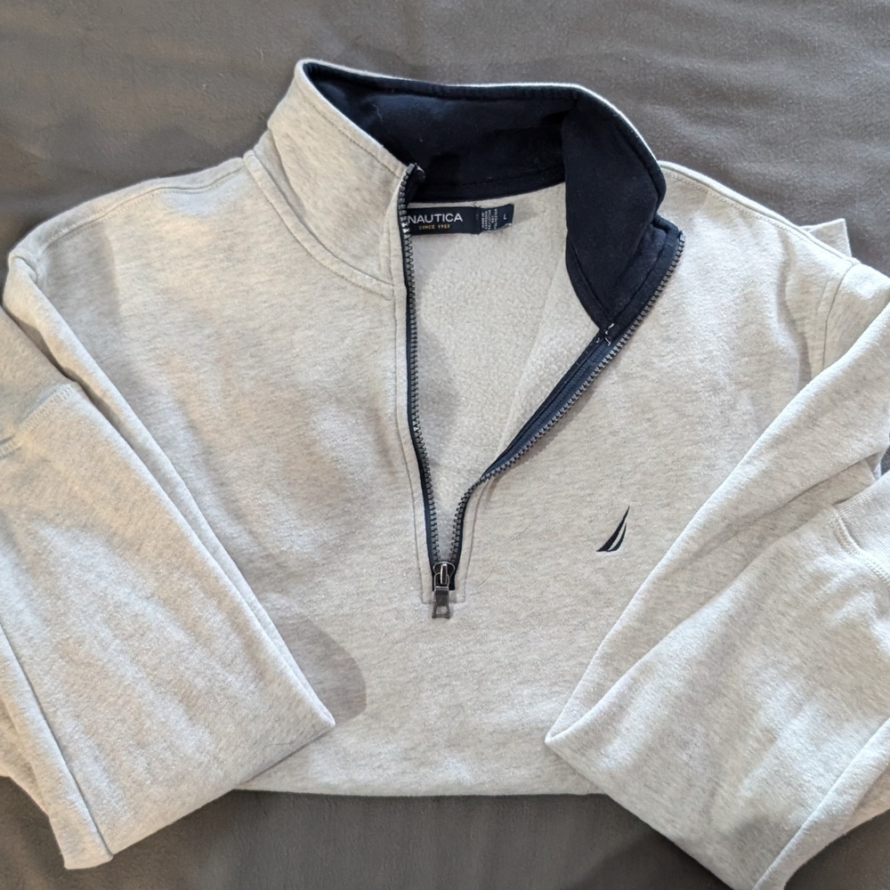 Nautica Men's Light Gray Zip-Up Sweater